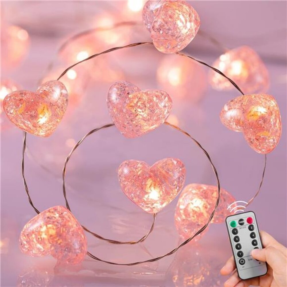 Lovely Valentine’s Day Fairy String Lights 10.5 ft 30 LED Pink Heart Battery